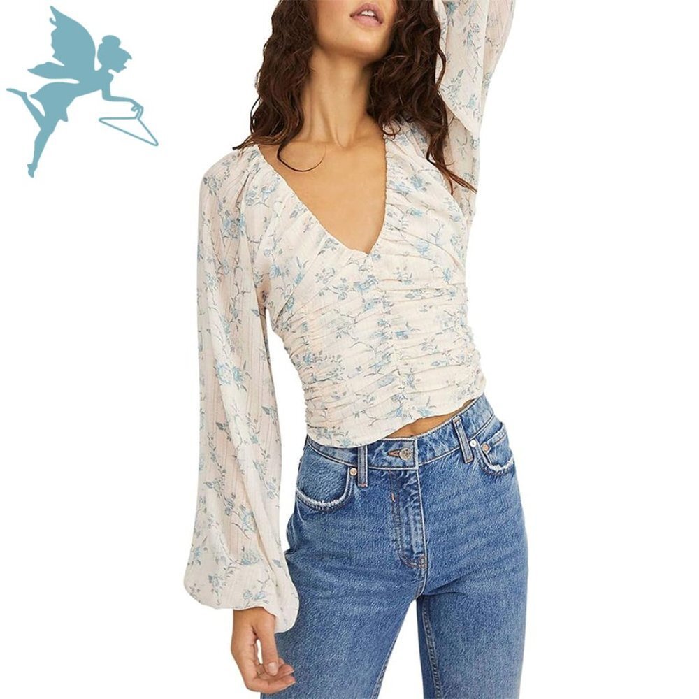 NWT FREE PEOPLE Final Rose Ruched Blouse in Vintage Cameo